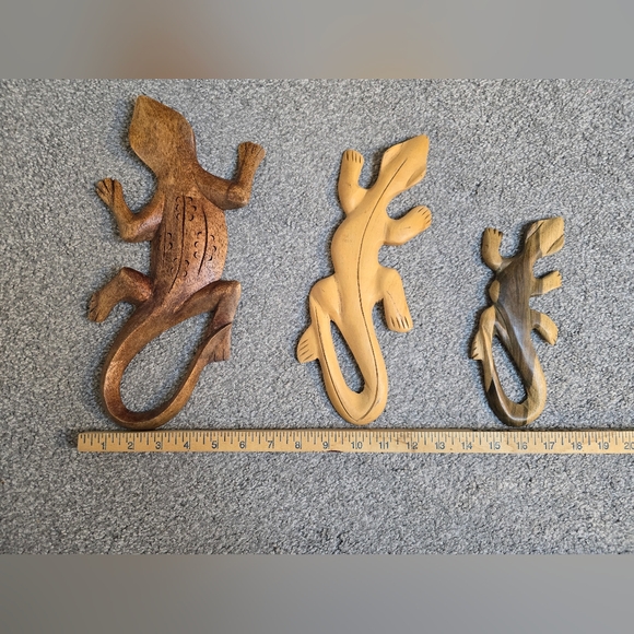 Set of 3 Wooden Lightweight Gecko Lizard Decor Art Outdoors Animal - Picture 4 of 4